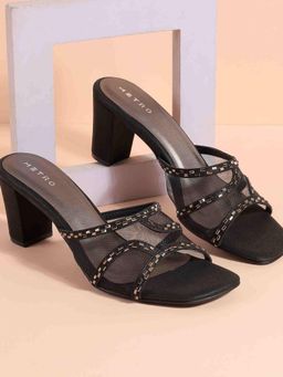 Metro - Women Black Heeled Sandals