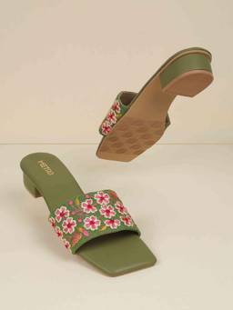 Metro - Women Green Heeled Sandals