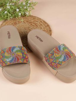 Metro - Women Beige Heeled Sandals