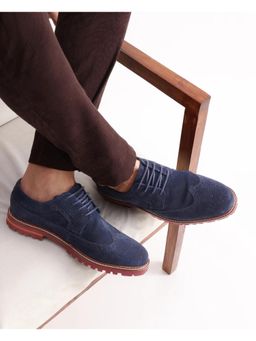 Rare Rabbit - Men Navy Blue Suede Lace-Up Brogues