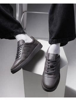 Rare Rabbit - Men Grey Leather Lace-Up Sneakers