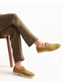 Rare Rabbit - Men Mustard Suede Leather Slip-On Loafers