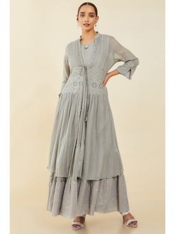 Soch - Women Grey Cotton Embroidered Dress with Jacket (Set of 2)