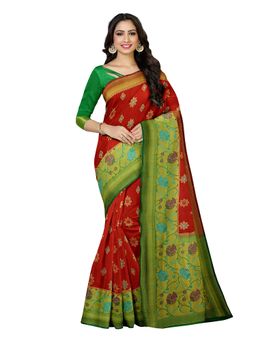 Mimosa - Rust Printed Embellished Saree With Unstitched Blouse