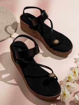 Inc.5 - Womens Black Party Wear Solid One Toe Wedges Heels