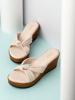 Inc.5 - Womens Cream Party Wear Solid Round Toe Wedges Heels