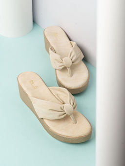 Inc.5 - Womens Cream Party Wear Solid Round Toe Wedges Heels