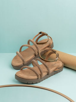 Inc.5 - Womens Golden Casual Striped Round Toe Sandals