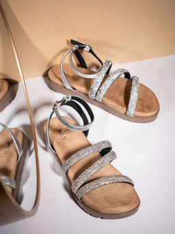 Inc.5 - Womens Silver Casual Striped Round Toe Sandals