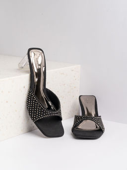 Inc.5 - Womens Black Party Wear Solid Square Toe Block Sandal Heels