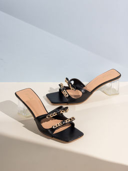 Inc.5 - Womens Black Party Wear Embellished Square Toe Block Sandal Heels