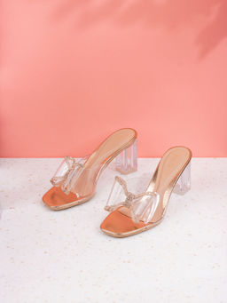 Inc.5 - Womens Rose Gold Party Wear Transparent Square Toe Block Sandal Heels