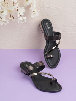 Inc.5 - Womens Black Party Wear Solid One Toe Block Sandal Heels