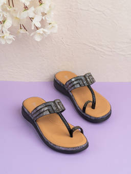 Inc.5 - Womens Black Party Wear One Toe Sandals