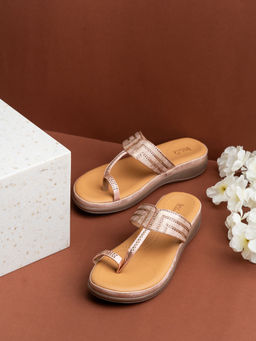 Inc.5 - Womens Rose Gold Party Wear Solid One Toe Sandals