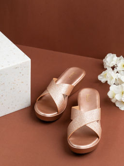 Inc.5 - Womens Rose Gold Party Wear Solid Round Toe Wedges Heels