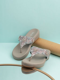 Inc.5 - Womens Pewter Casual Embellished Round Toe Sandals