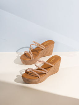 Inc.5 - Womens Rose Gold Party Wear Striped Round Toe Wedges Heels