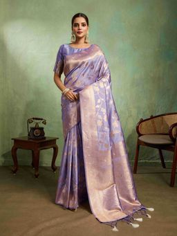 Sethnic Lifestyle - Banarasi Soft Silk Minakari Woven Lavender Saree with Unstitched
