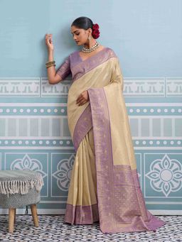 Sethnic Lifestyle - Exquisite Kanjivaram Silk Offbeat Beige Saree with Unstitched