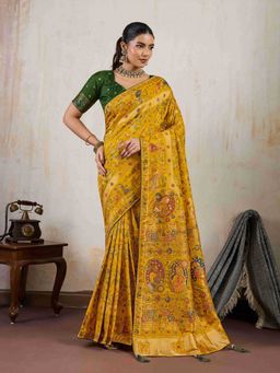 Sethnic Lifestyle - Makhmalki Silk Woven Minakari Mustard Saree with Unstitched