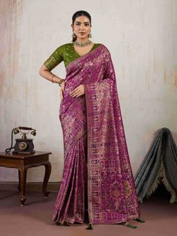 Sethnic Lifestyle - Makhmalki Silk Woven Minakari Magenta Saree with Unstitched