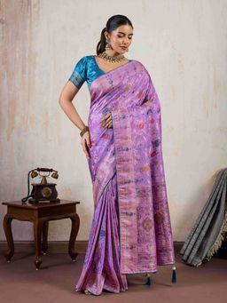 Sethnic Lifestyle - Satin Makhmali Silk Woven Minakari Lavender Saree with Unstitched