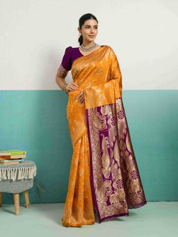 Sethnic Lifestyle - Woven Banarasi Mustard Saree with Unstitched