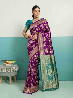 Sethnic Lifestyle - Woven Banarasi Purple Saree with Unstitched