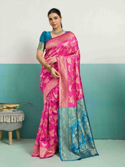 Sethnic Lifestyle - Woven Banarasi Pink Saree with Unstitched
