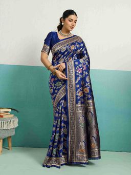 Sethnic Lifestyle - Woven Banarasi Blue Saree with Unstitched