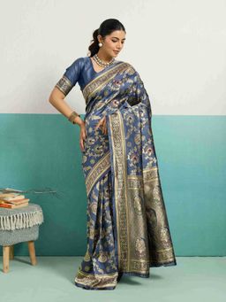 Sethnic Lifestyle - Woven Banarasi Grey Saree with Unstitched