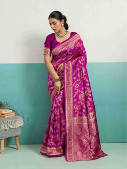 Sethnic Lifestyle - Woven Banarasi Magenta Saree with Unstitched