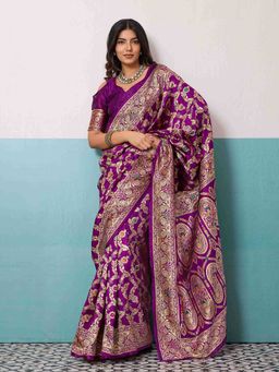 Sethnic Lifestyle - Woven Banarasi Purple Saree with Unstitched