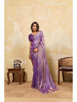 Sethnic Lifestyle - Beads Embroidered Purple Saree with Unstitched