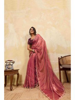 Sethnic Lifestyle - Beads Embroidered Pink Saree with Unstitched