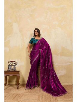 Sethnic Lifestyle - Beads Embroidered Magenta Saree with Unstitched