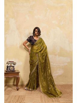 Sethnic Lifestyle - Beads Embroidered Green Saree with Unstitched