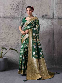 Sethnic Lifestyle - Banarasi Meenakari Green Saree with Unstitched