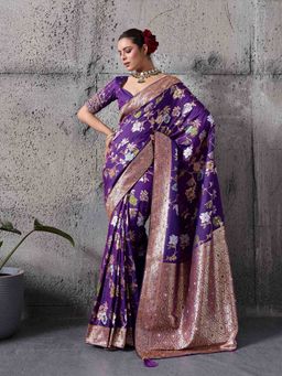 Sethnic Lifestyle - Banarasi Meenakari Purple Saree with Unstitched