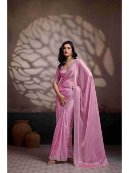 Sethnic Lifestyle - Sheen Partywear Stonework Pink Saree with Unstitched