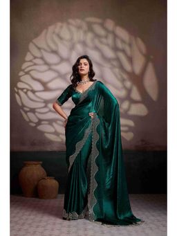 Sethnic Lifestyle - Sheen Partywear Stonework Green Saree with Unstitched
