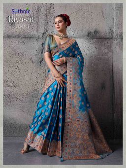 Sethnic Lifestyle - Satin Silk Royal Blue Saree with Unstitched
