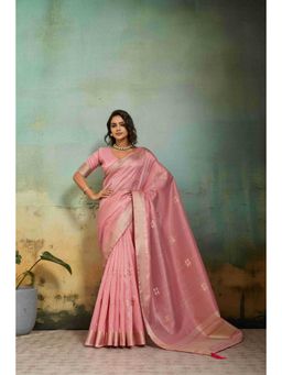 Sethnic Lifestyle - Tissue Linen Woven Pink Saree with Unstitched