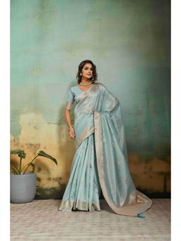 Sethnic Lifestyle - Tissue Linen Woven Blue Saree with Unstitched