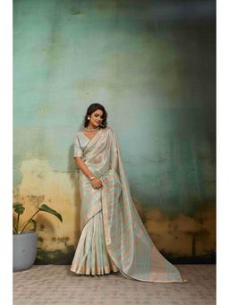 Sethnic Lifestyle - Tissue Linen Woven Green Saree with Unstitched