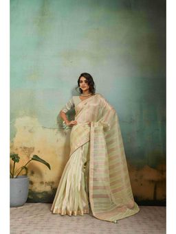 Sethnic Lifestyle - Tissue Linen Woven Green Saree with Unstitched
