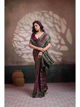 Sethnic Lifestyle - Soft Silk Meenakari Woven Green Saree with Unstitched