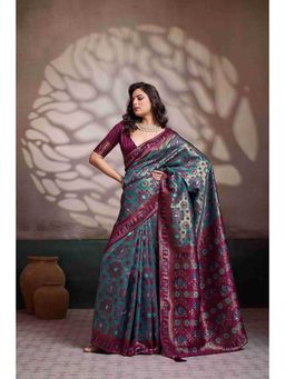 Sethnic Lifestyle - Soft Silk Meenakari Woven Teal Saree with Unstitched