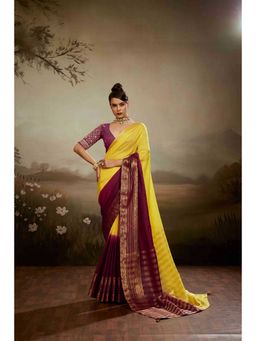Sethnic Lifestyle - Mysore Chiffon Dual Tone Ombre Yellow Saree with Unstitched